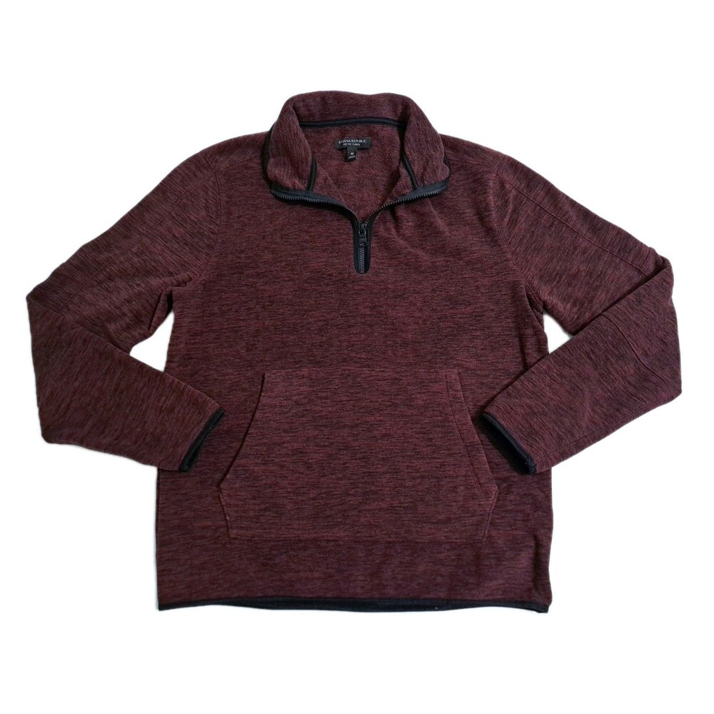 Banana Republic Arctic Fleece Zip Pullover Mens Medium Pockets Maroon Sweater